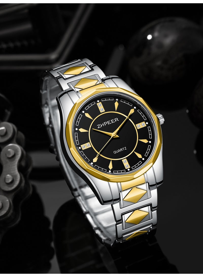 3 مجموعات من نوعية الضوء الفاخرة سبائك الزنك ووتش للرجال ، الذهب ، الذهب والفضة ووتش مجموعات مناسبة لمجموعة متنوعة من المشاهد ارتداء ، ومناسبة جدا بالنسبة له هدية عيد ميلاد مثالية - Image 4